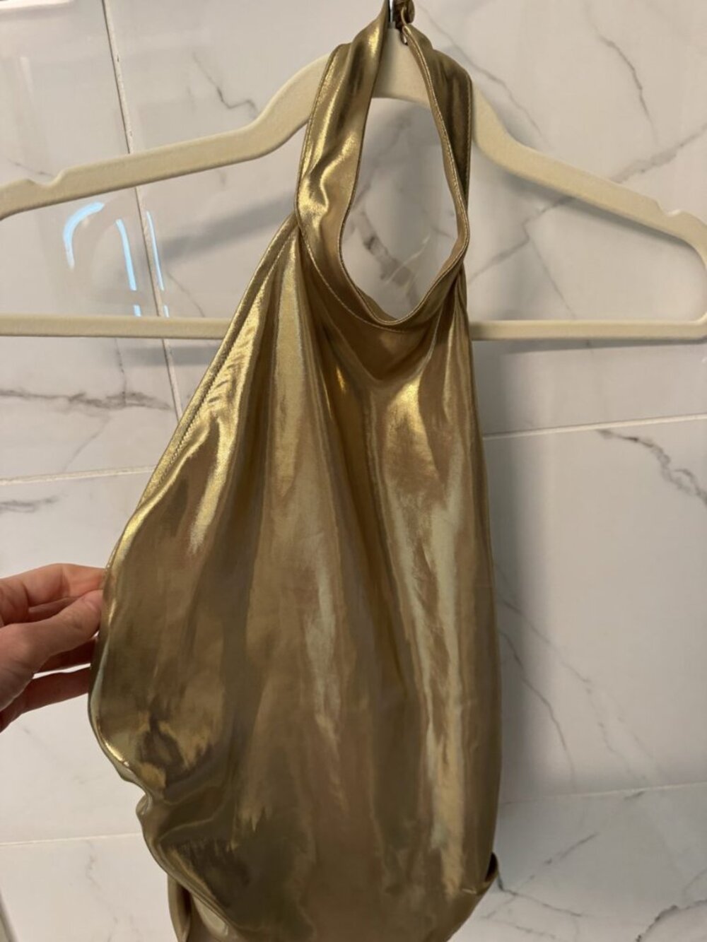 Zara Gold Metallic Liquid Shine Halter Top Open Back Size S
